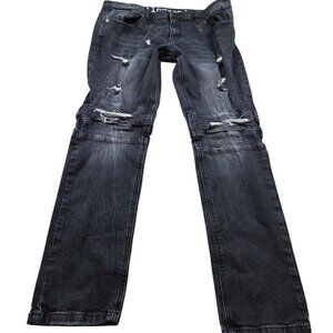 Kilogram Jeans Mens 38x32 Black Distressed Stretch Denim Slim
